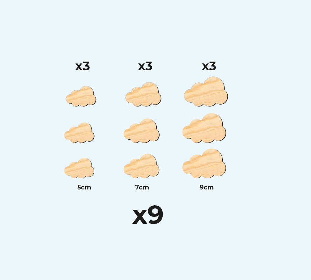 Set 9 nuvolette in legno